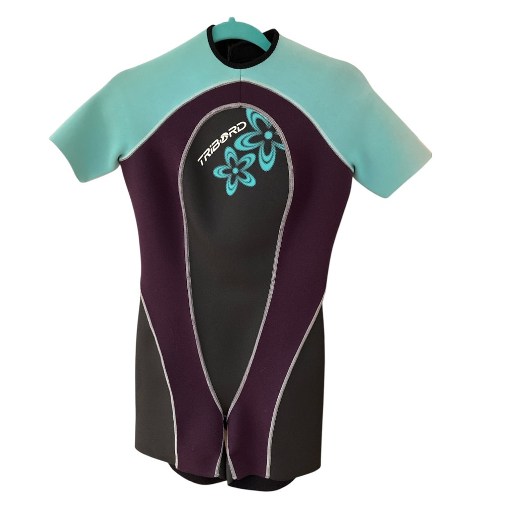 EUC Tribord Women’s Shorty 5, 3mm SBR neoprene, back zipper, flower design Large